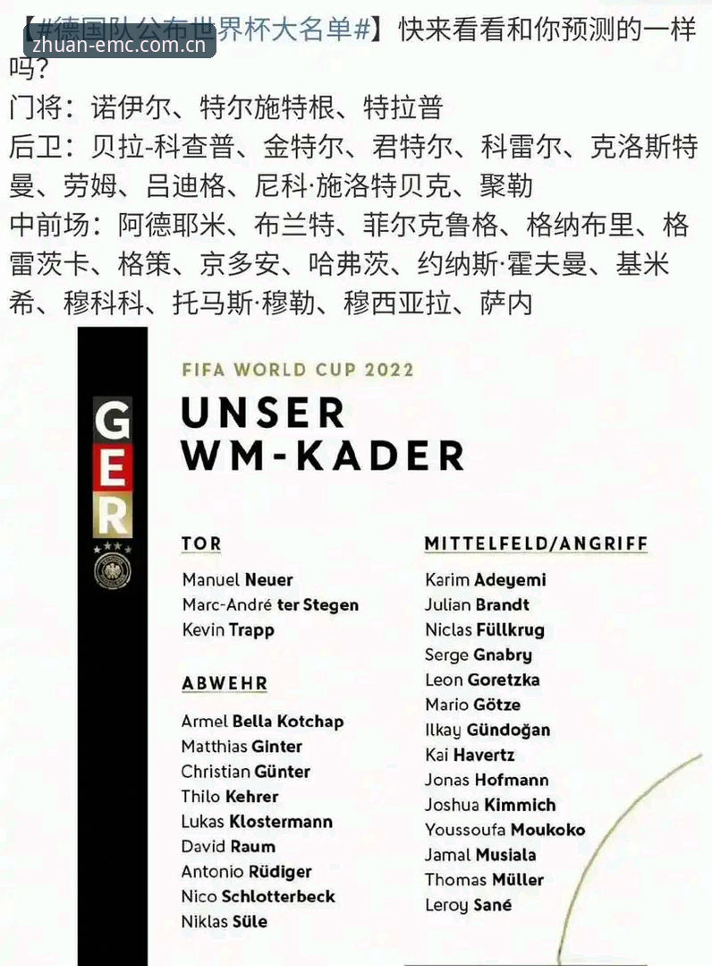 诺伊尔vs卡尔：德国队世界杯大名单新老交替深度对比分析
